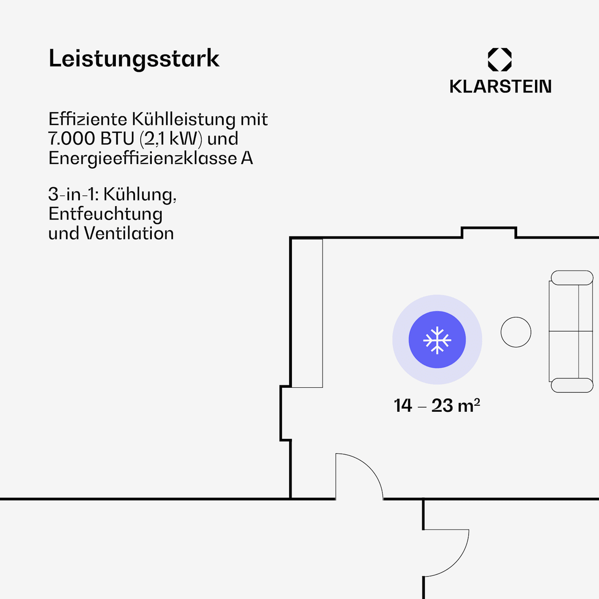 Klarstein Pure Blizzard 3 2G Mobiles Klimagerät 7000 BTU Leise 50 Dezibel Energieklasse A - Imagen 3